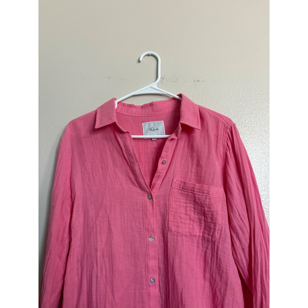 Rails Ellis Malibu Pink Organic Cotton Gauze Button Down Shirt Women's Medium